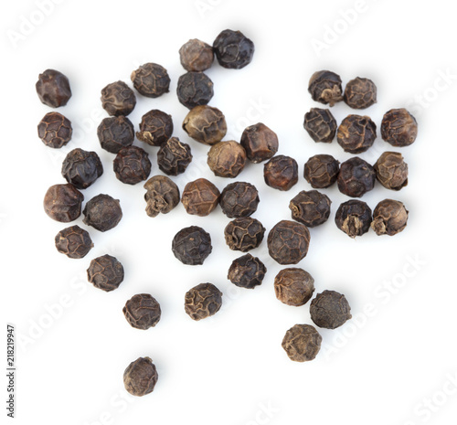 top view of peppercorns isolated on white background