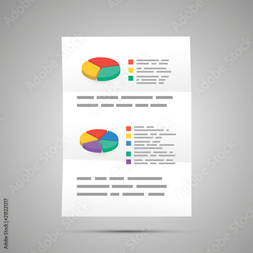 Statistic report with diagram, A4 size document icon with shadow on gray