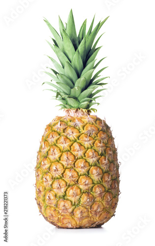 single ripe pineapple fruit isolated on white background