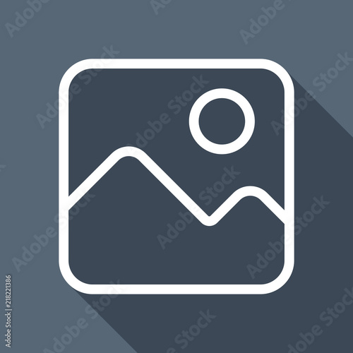 Simple picture icon. Linear symbol, thin outline. White flat ico