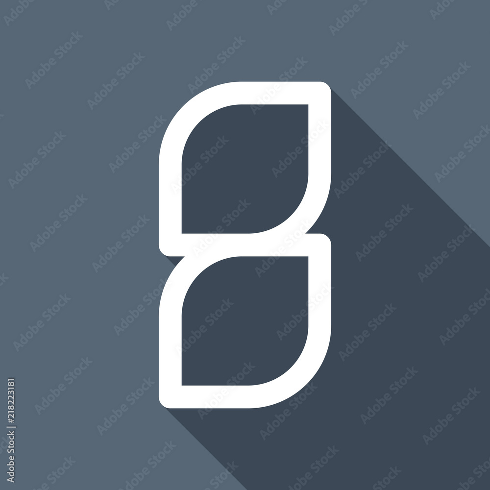 Number 8, numeral, eighth. White flat icon with long shadow on b Number 8, numeral, eighth. White flat icon with long shadow on b