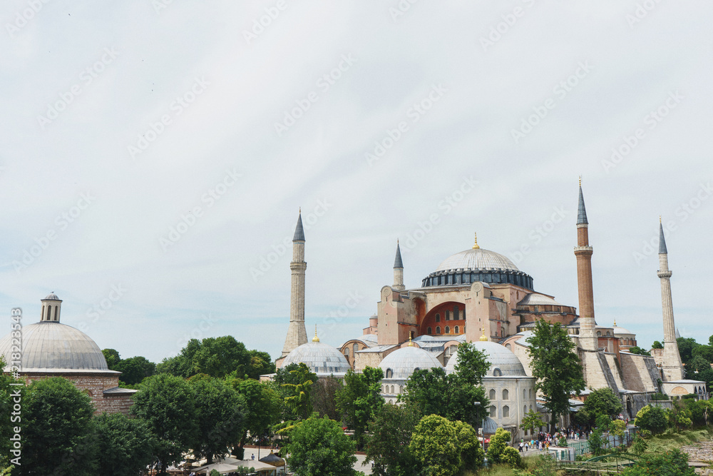 Fototapeta premium Mosque, Cathedral and Museum Hagia Sophia in the historical center of Istanbul. 