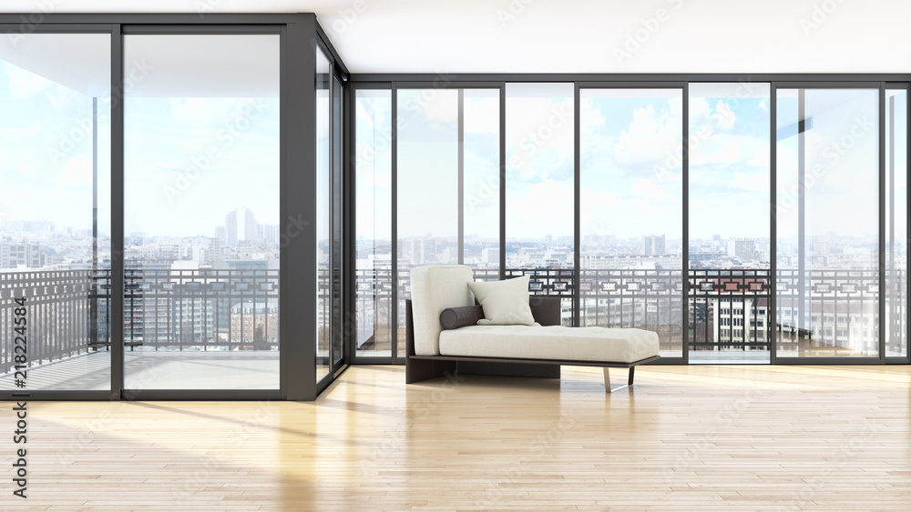 Fototapeta premium modern bright interiors apartment Living room 3D rendering illustration