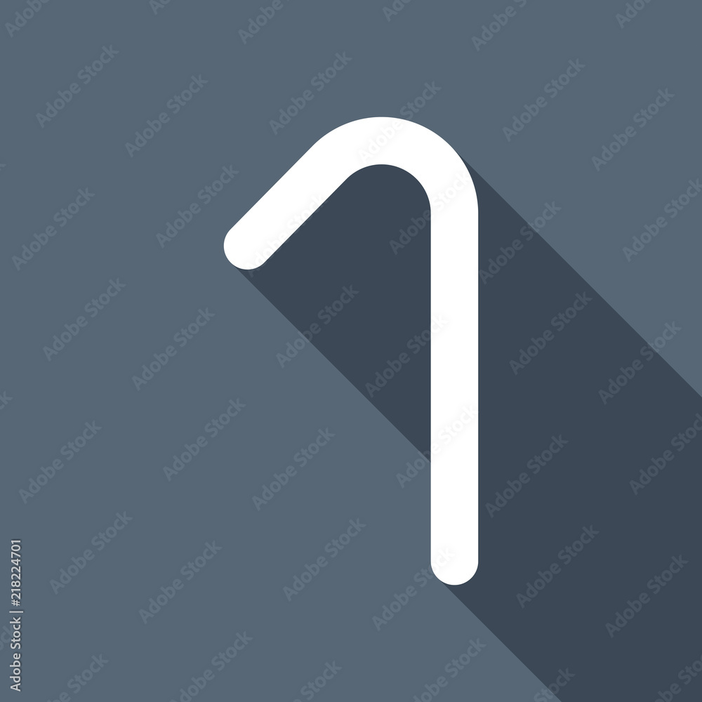 Number one, numeral, simple letter. White flat icon with long sh Number one, numeral, simple letter. White flat icon with long sh