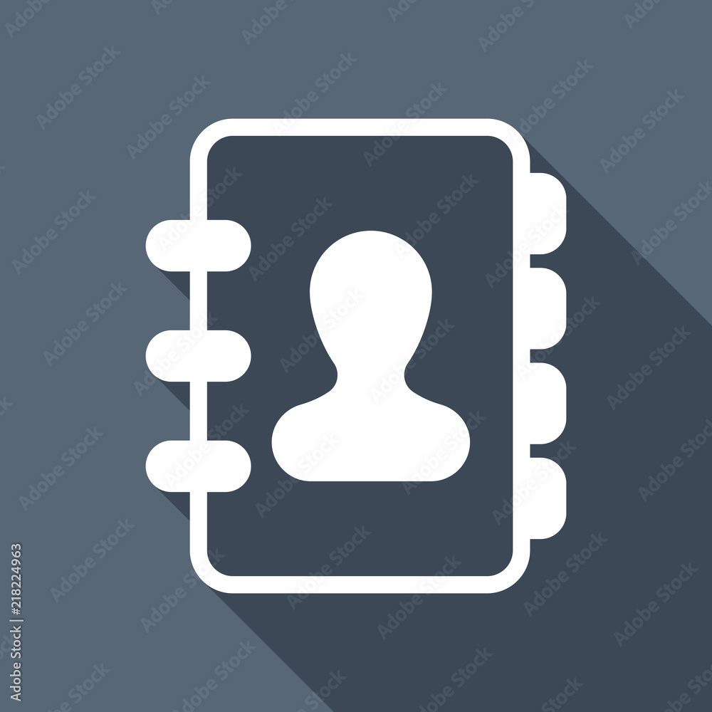 address book with person on cover. simple icon. White flat icon address book with person on cover. simple icon. White flat icon