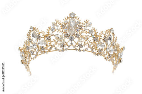 gold diadem with diamonds isolated on white