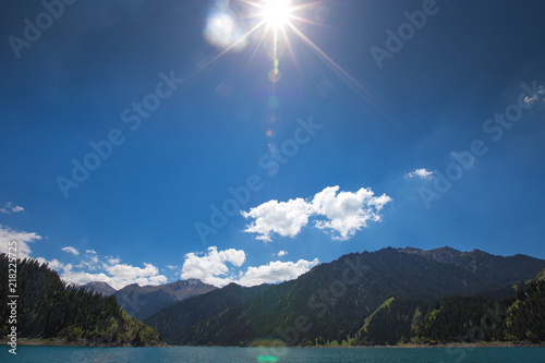 Heaven Lake on top of mountain in Urumqi, JinJiang, China photo