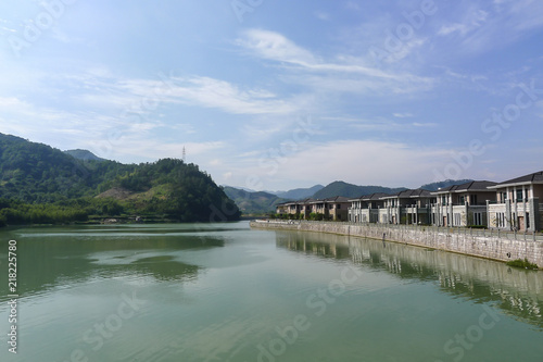 View of Mountains, Water and Natural Village Household