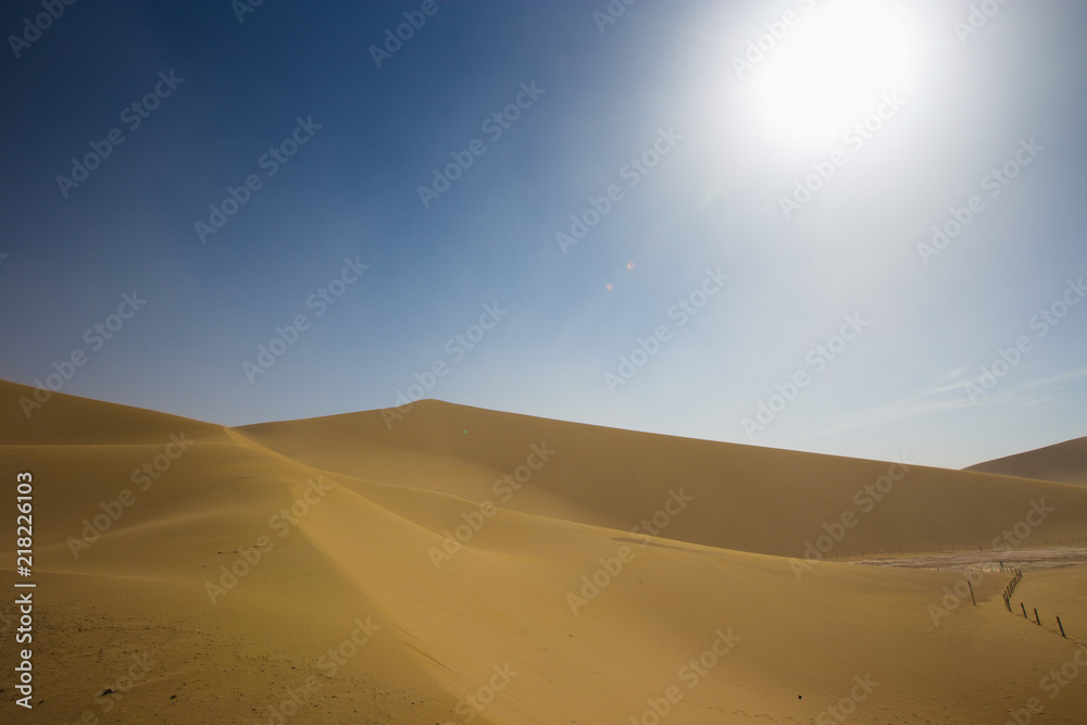 Empty Desert in Sand storm over blue sky summer on Silk Road