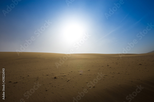 Empty Desert in Sand storm over blue sky summer on Silk Road