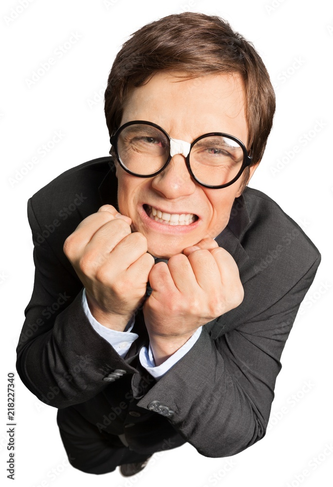 Stressed Businessman Standing with Glasses - Isolated Stressed Businessman Standing with Glasses - Isolated