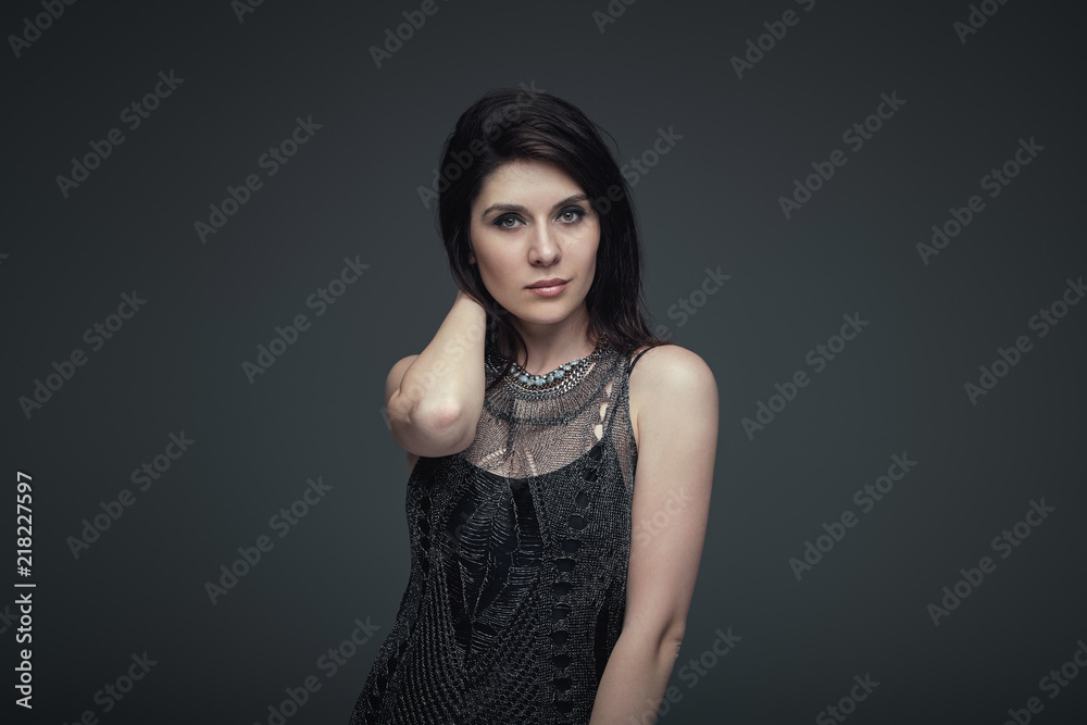 Portrait brunette attractive woman, accent on arms Portrait brunette attractive woman, accent on arms