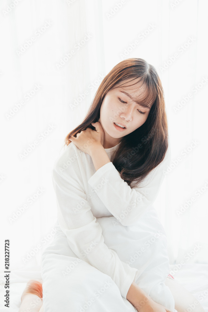 Portrait beautiful asian girl body dressing in white room film vintage style Portrait beautiful asian girl body dressing in white room film vintage style
