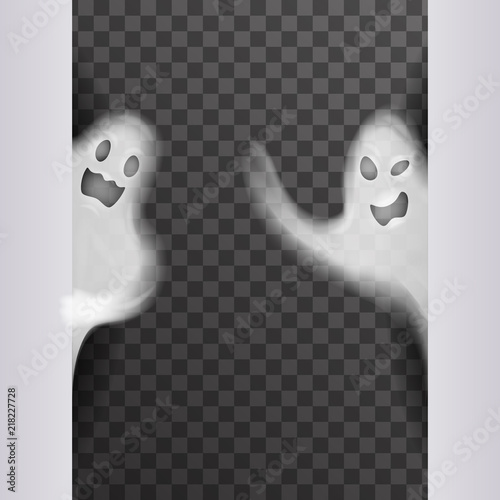 White scary ghost look out corner halloween night party transparent background vector illustration