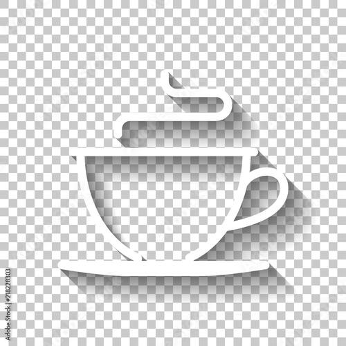 Simple cup of coffee or tea. Linear icon, thin outline. White ic