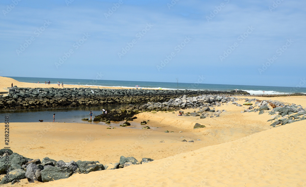 embouchure du lac du vieux boucau et océan atlantique