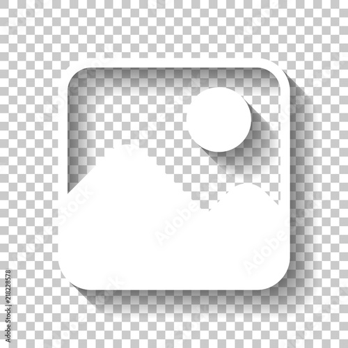 Simple picture icon. White icon with shadow on transparent backg