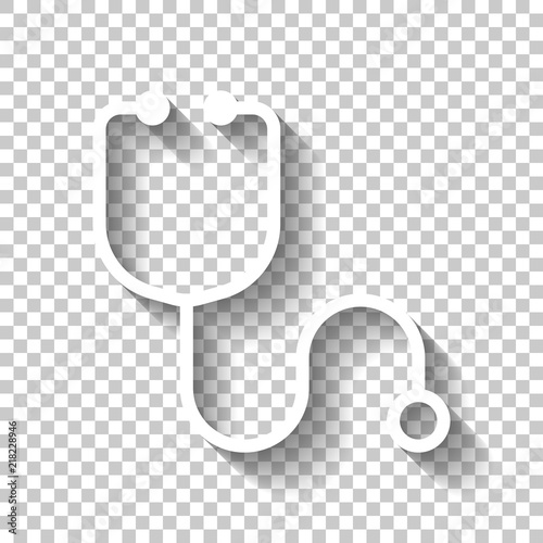 Simple stethoscope icon. Linear, thin outline. White icon with s