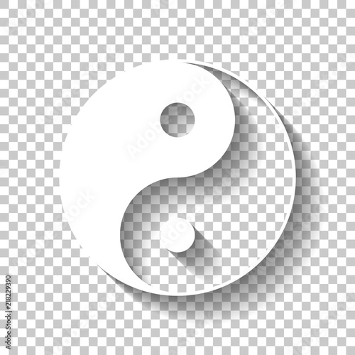 yin yan symbol. White icon with shadow on transparent background photo