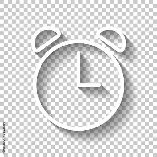 Alarm clock. Linear, thin outline. White icon with shadow on tra photo