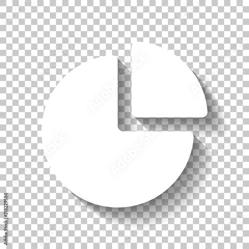 Business pie chart icon. White icon with shadow on transparent b