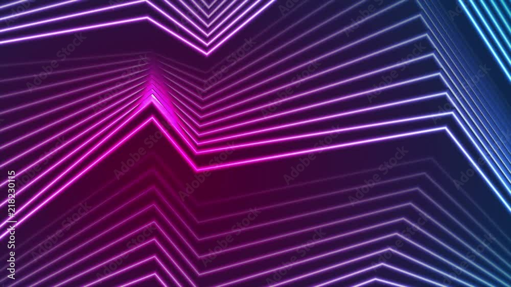 Blue and ultraviolet neon laser glowing curved lines abstract motion ...