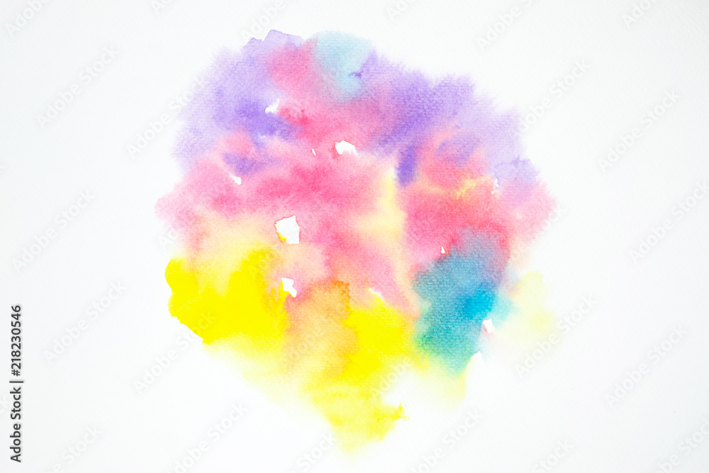 watercolor painting colorful splashing on white paper texture.