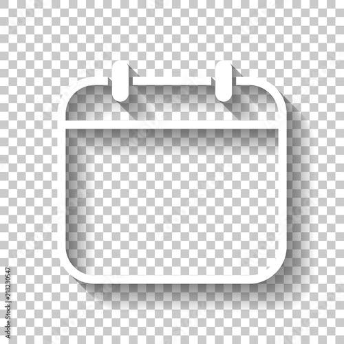 Simple calendar, Linear, thin outline. White icon with shadow on