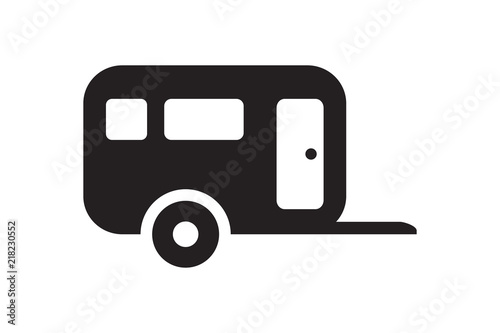 Camper icon, black isolated on white background, vector illustration.