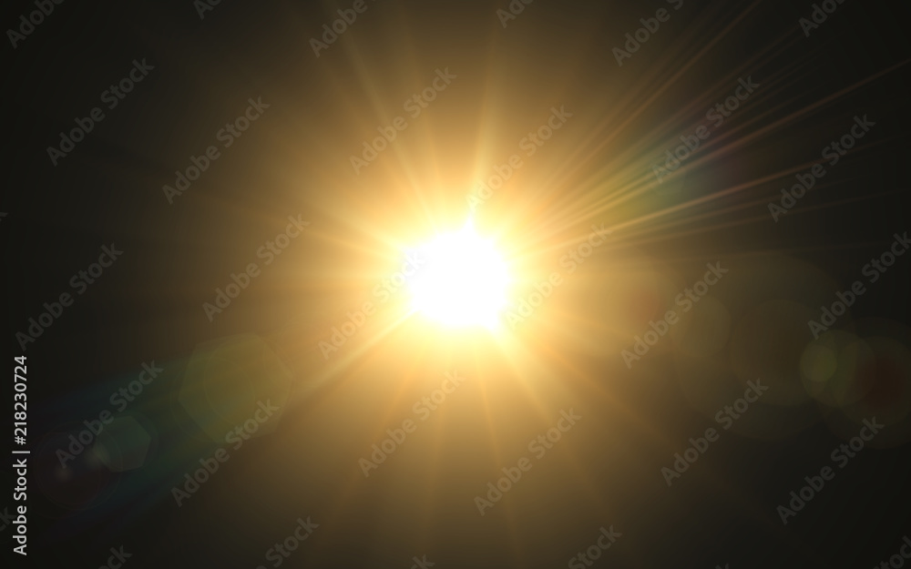 Abstract image of lighting flare.Abstract sun burst with digital lens flare background.Gold nature flare effect
