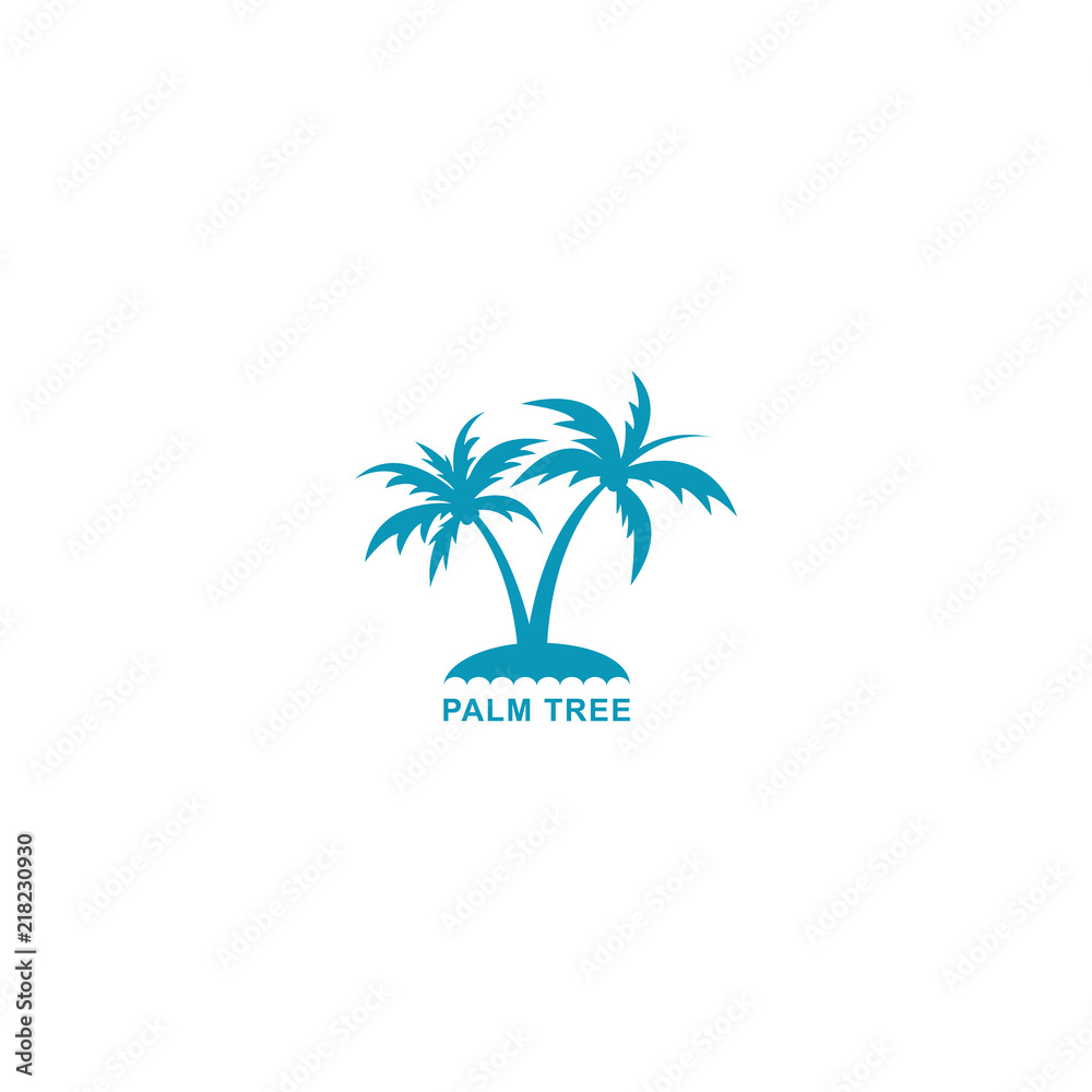 palm tree logo vector illustration, design two silhouette blue palm trees