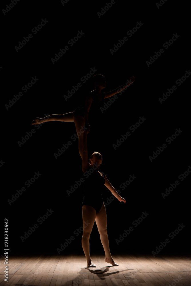 Acrobatic dance. Dance with elements of acrobatics. Girls doing dance support.