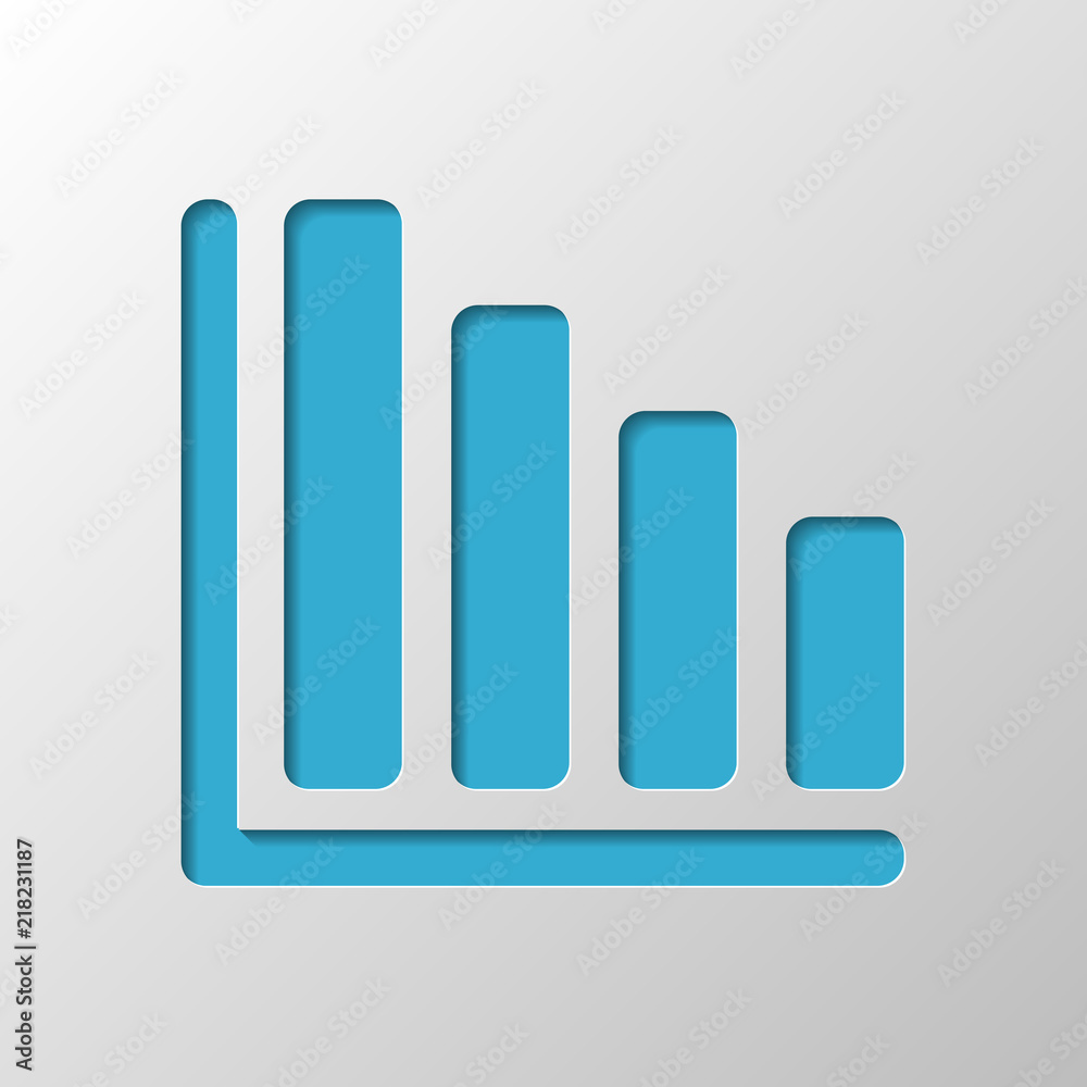 Declining graph line icon. Paper design. Cutted symbol with shad Declining graph line icon. Paper design. Cutted symbol with shad