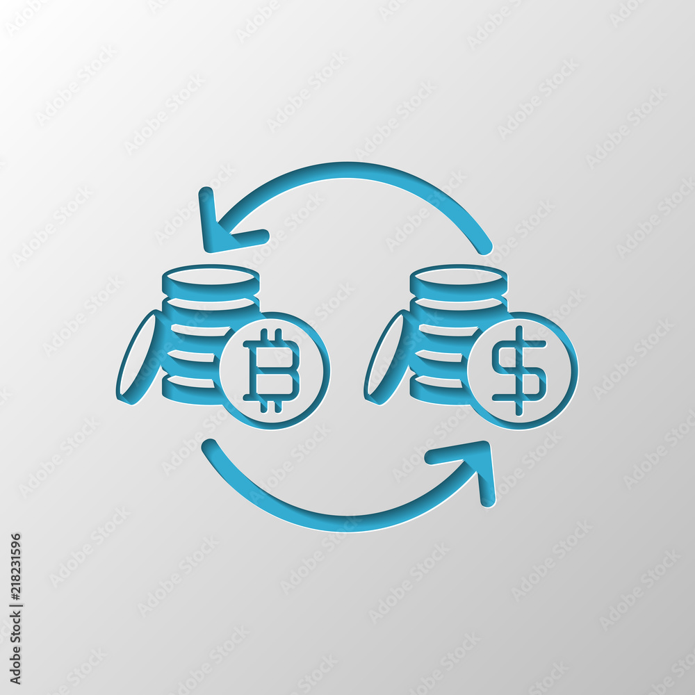 change bitcoin icon. Paper design. Cutted symbol with shadow change bitcoin icon. Paper design. Cutted symbol with shadow
