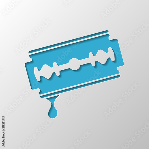 blade with drop of blood. simple silhouette. Paper design. Cutte