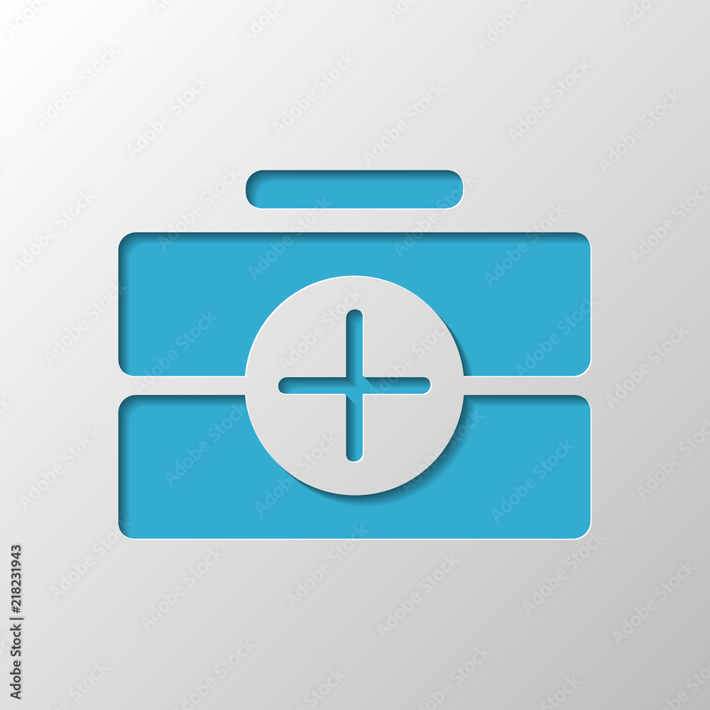 Fototapeta premium first-aid kit, simple icon. Paper design. Cutted symbol with sha