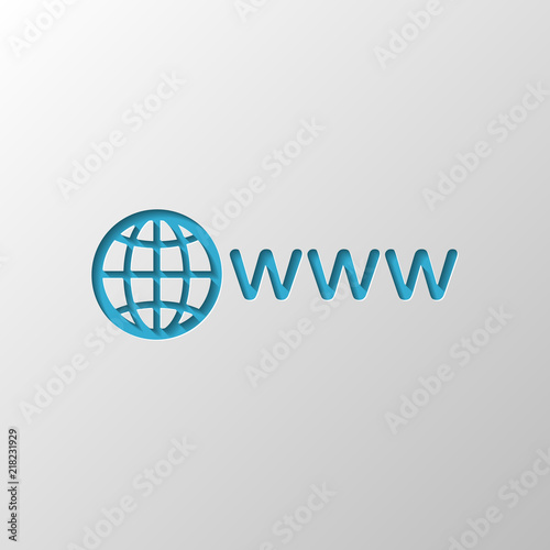 symbol of internet with globe and www. Paper design. Cutted symb