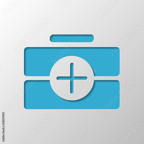 first-aid kit, simple icon. Paper design. Cutted symbol with sha