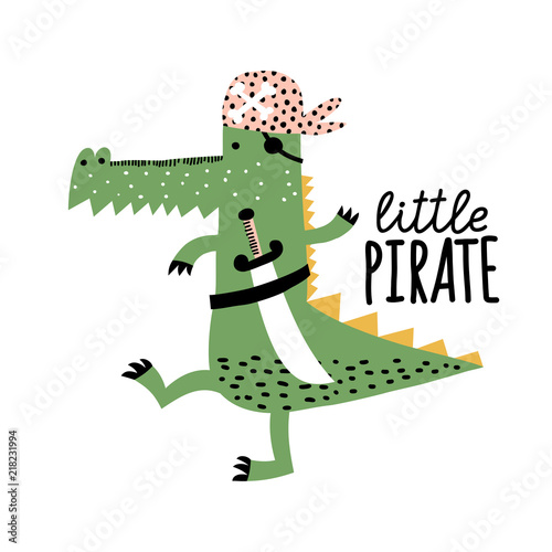 Cute crocodile. Cartoon creative alligator vector illustration in scandinavian style. Vector Illustration. Can be used print print for t-shirts, home decor, posters, cards.