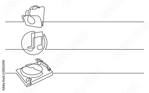 banner design - continuous line drawing of business icons: headphones, folder with music files, dj turntable