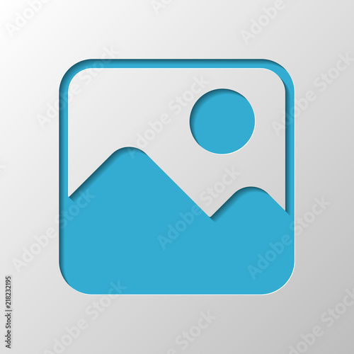 Simple picture icon. Paper design. Cutted symbol with shadow