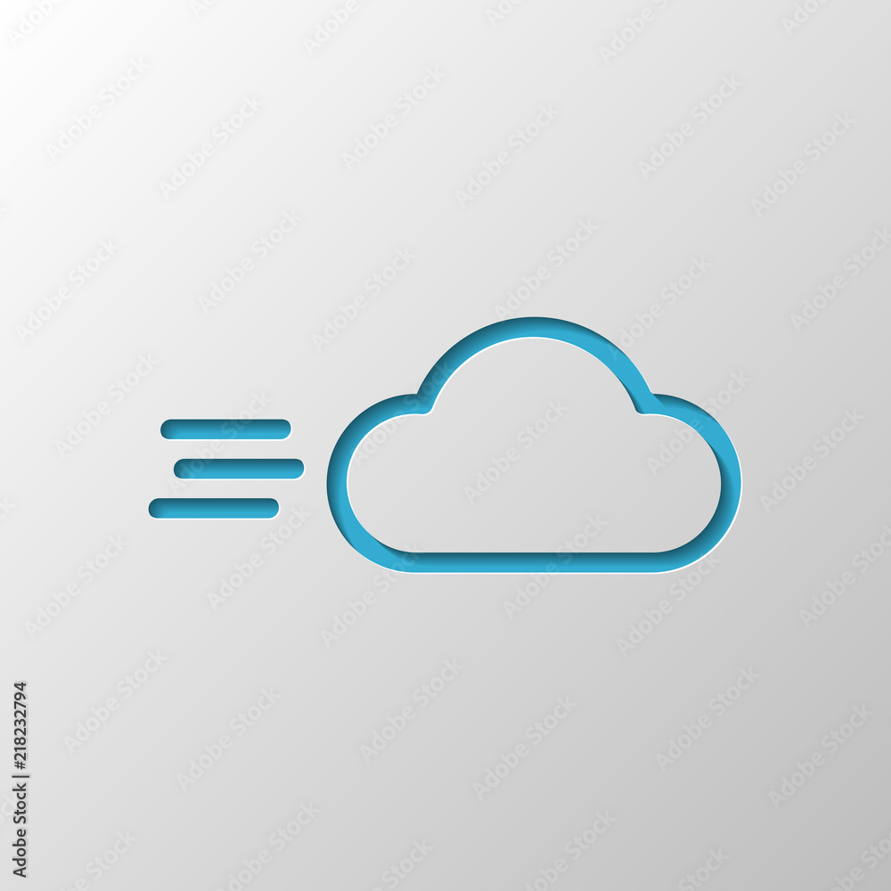 Windy icon. Linear, thin outline. Paper design. Cutted symbol wi Windy icon. Linear, thin outline. Paper design. Cutted symbol wi