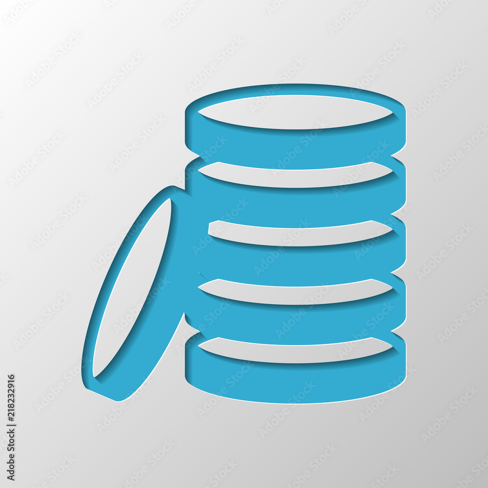 Coin stack icon. Paper design. Cutted symbol with shadow Coin stack icon. Paper design. Cutted symbol with shadow