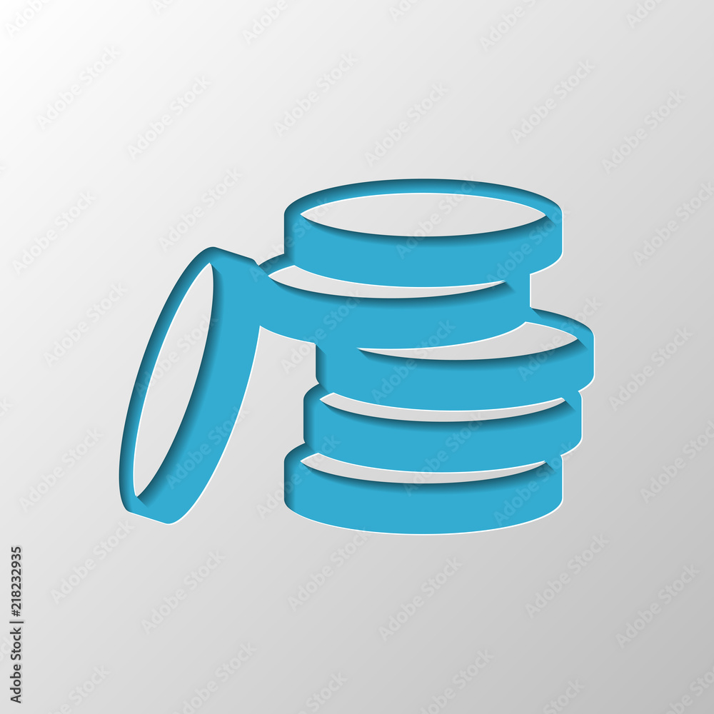 Coin stack icon. Paper design. Cutted symbol with shadow Coin stack icon. Paper design. Cutted symbol with shadow