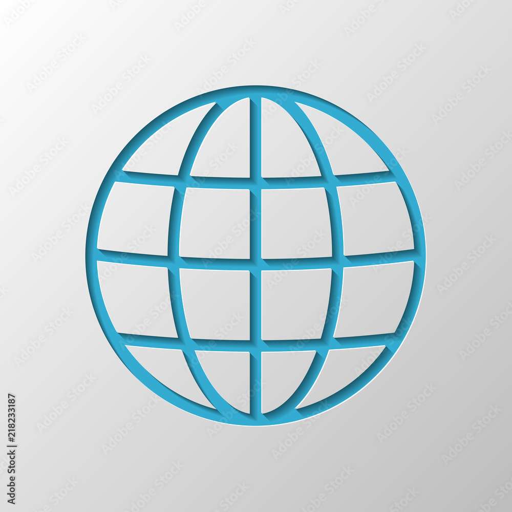 Simple globe icon. Linear, thin outline. Paper design. Cutted sy Simple globe icon. Linear, thin outline. Paper design. Cutted sy