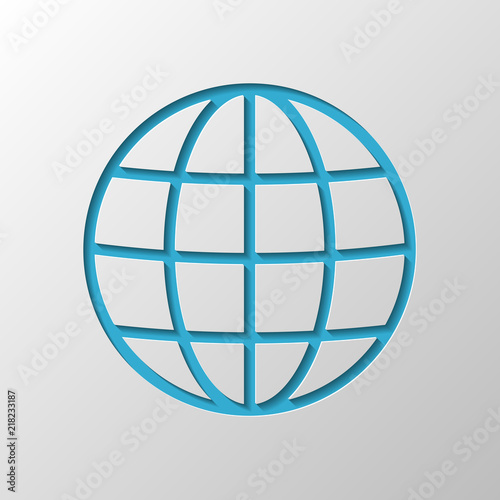 Simple globe icon. Linear  thin outline. Paper design. Cutted sy