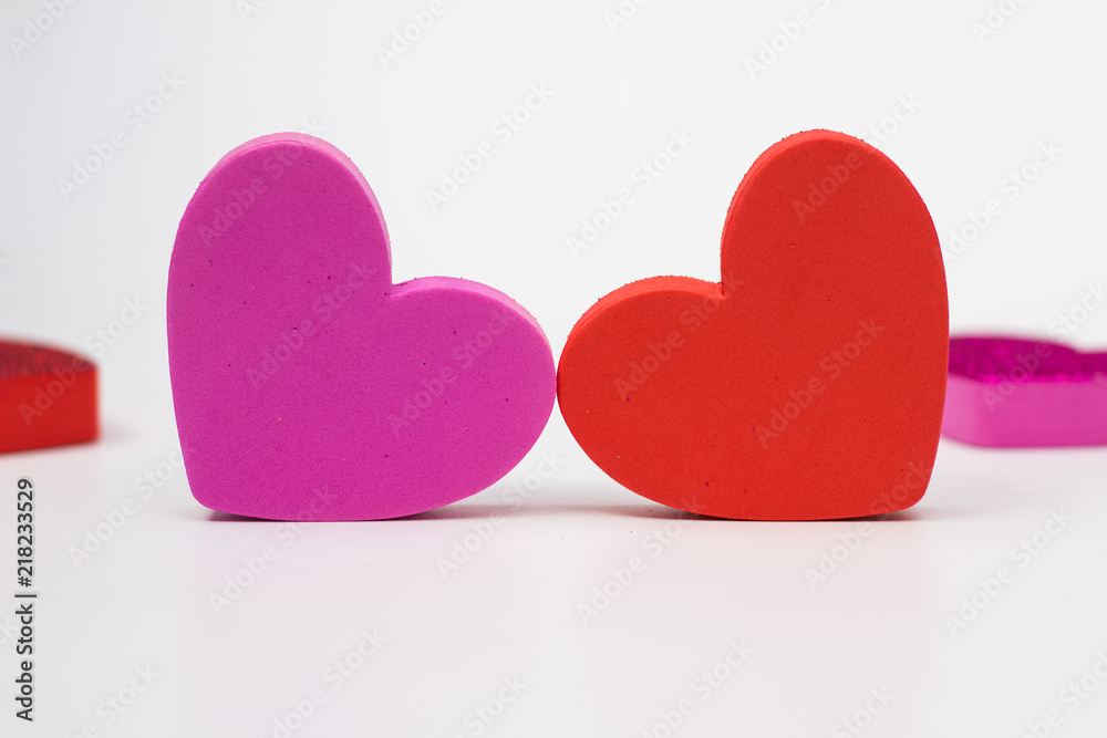 Red and pink Hearts on white background