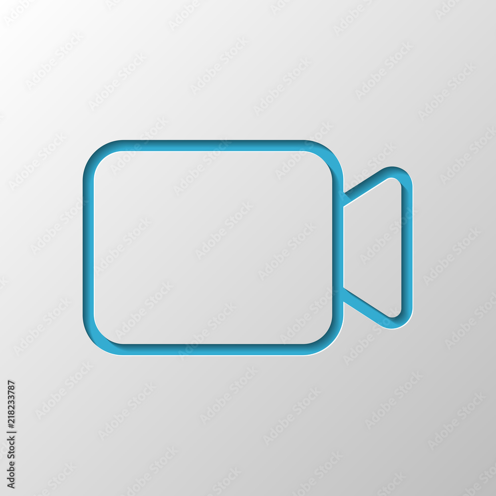 Video camera icon. Linear, thin outline. Paper design. Cutted sy Video camera icon. Linear, thin outline. Paper design. Cutted sy