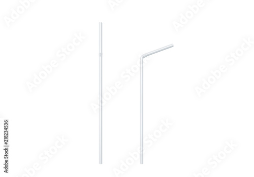 Blank white straight and bended straw mock up, top view, isolated, 3d rendering. Empty tubule mockup. Clean drinking straws for milk drinks, cocktails or alcohol tempalte.
