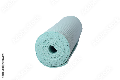turquoise yoga mat on a white background